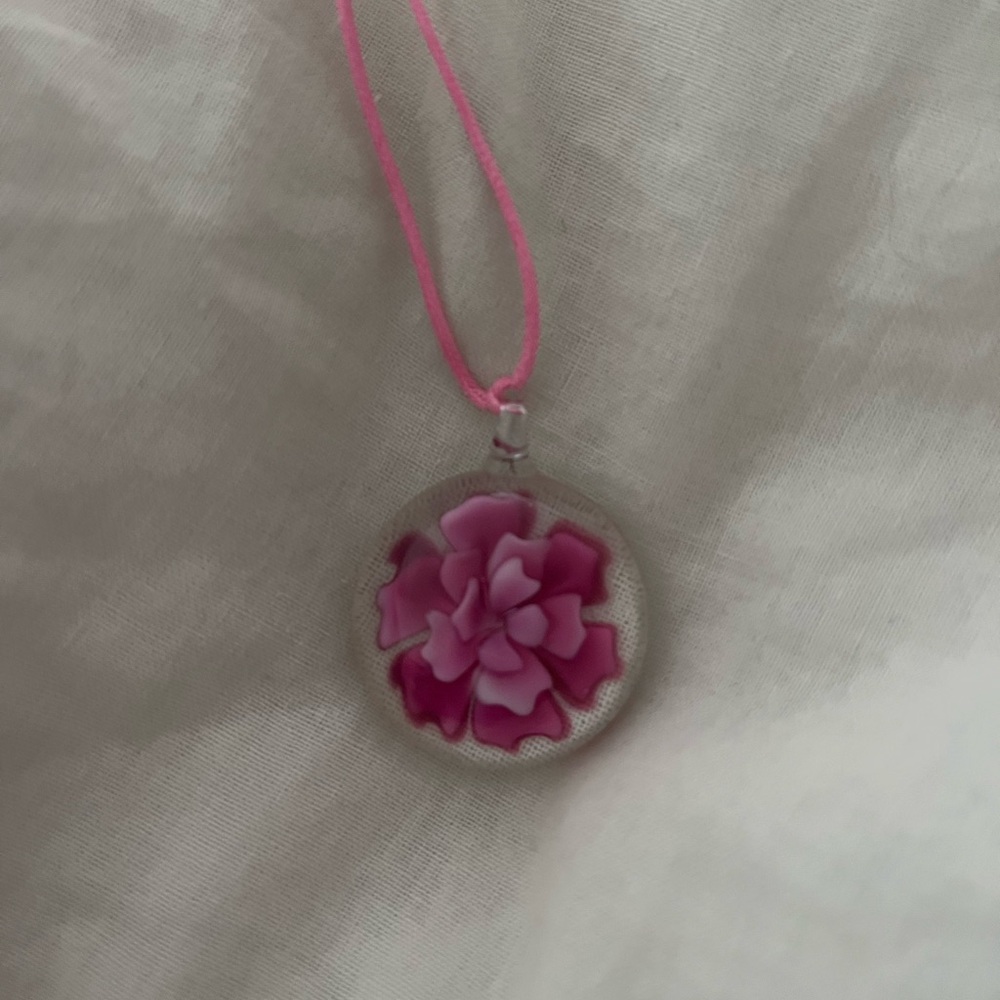 Pink Floral Glass Pendant Necklace - Elegant Women's Jewelry